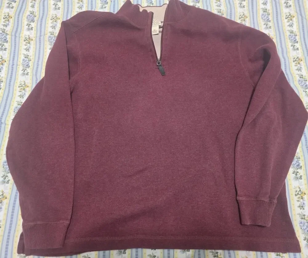 Jos A Bank Mens XXL Burgundy Quarter Zip Pullover 100% Cotton